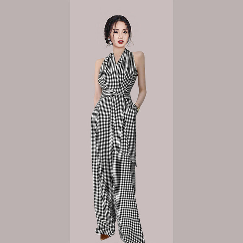 Gingham Halter Wide-Leg Jumpsuit - view 2 | The BB's Box