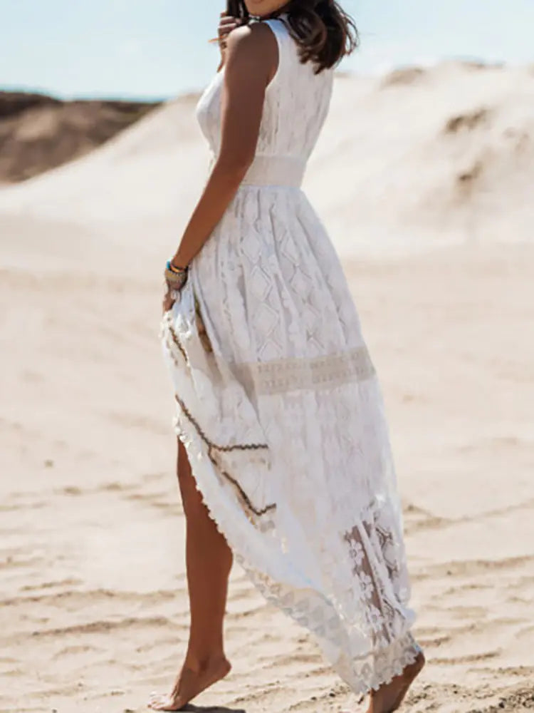 Boho Summer Sleeveless Lace V Neck Beach Dress for Women - side view | The BB's Box