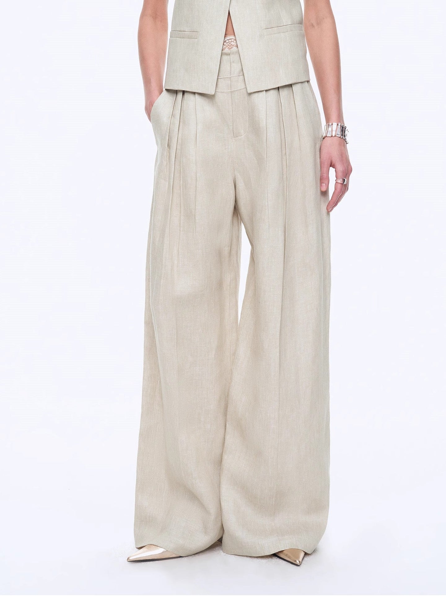Old Money Space Linen Draped Vest and Straight Trousers Suit - view 22 | The BB's Box