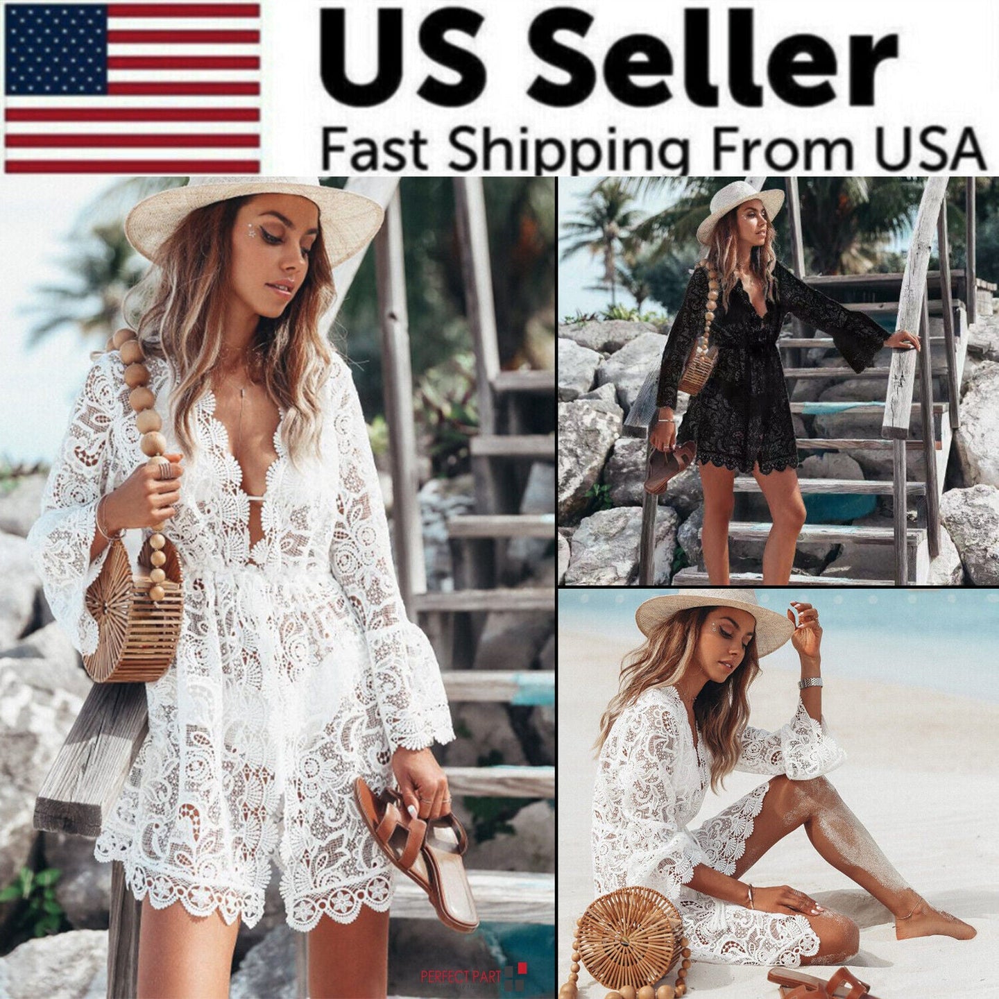 Lace Beach Cover Up - Boho Sundress - close-up | The BB's Box