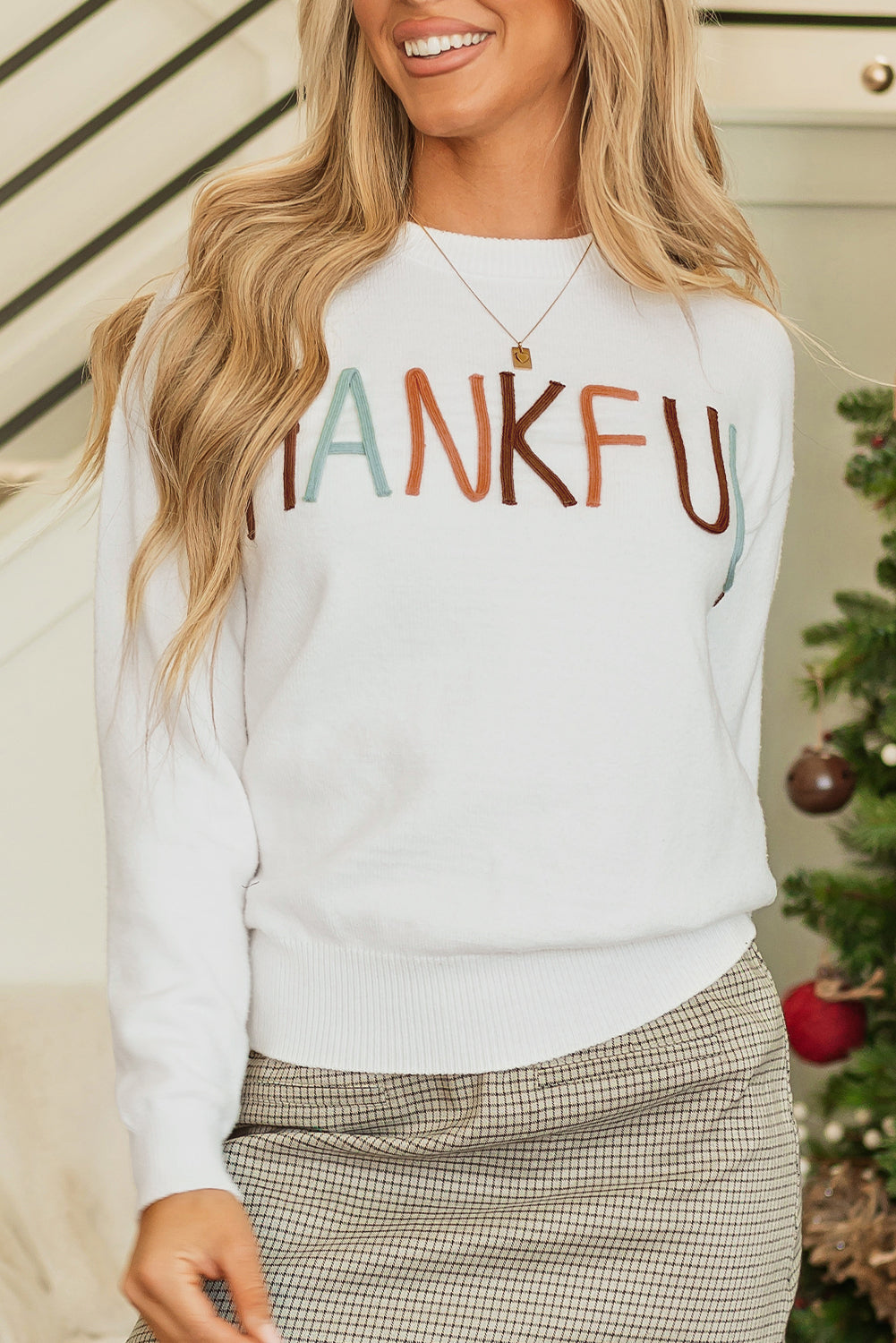 Thankful Embroidered Sweater - close-up | The BB's Box
