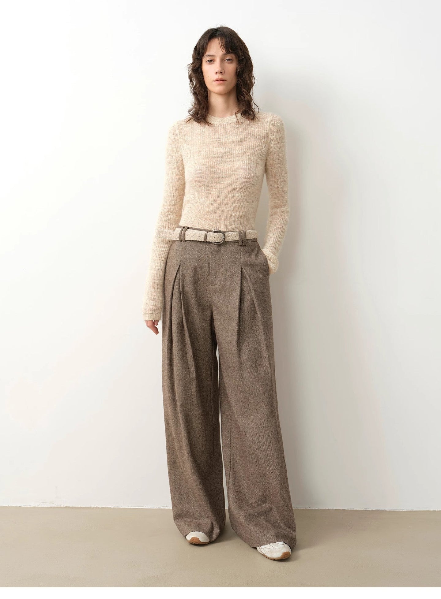 Casual and Relaxed Wool-Blend Double-Pleated Straight Draped Wide-Leg - styling view | The BB's Box