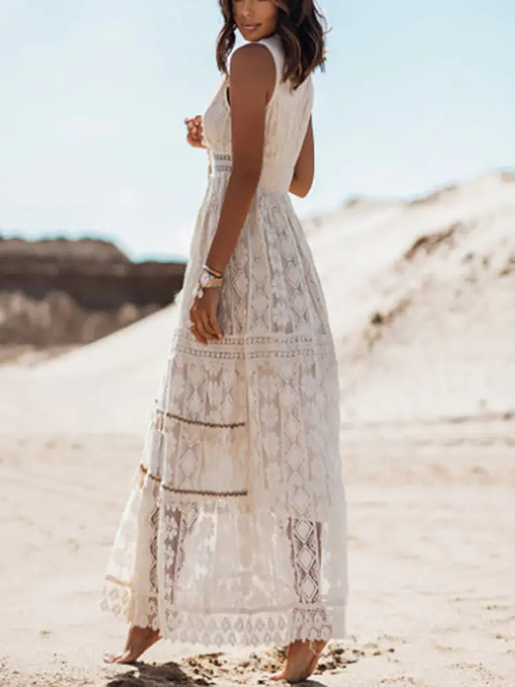 Boho Summer Sleeveless Lace V Neck Beach Dress for Women - view 14 | The BB's Box