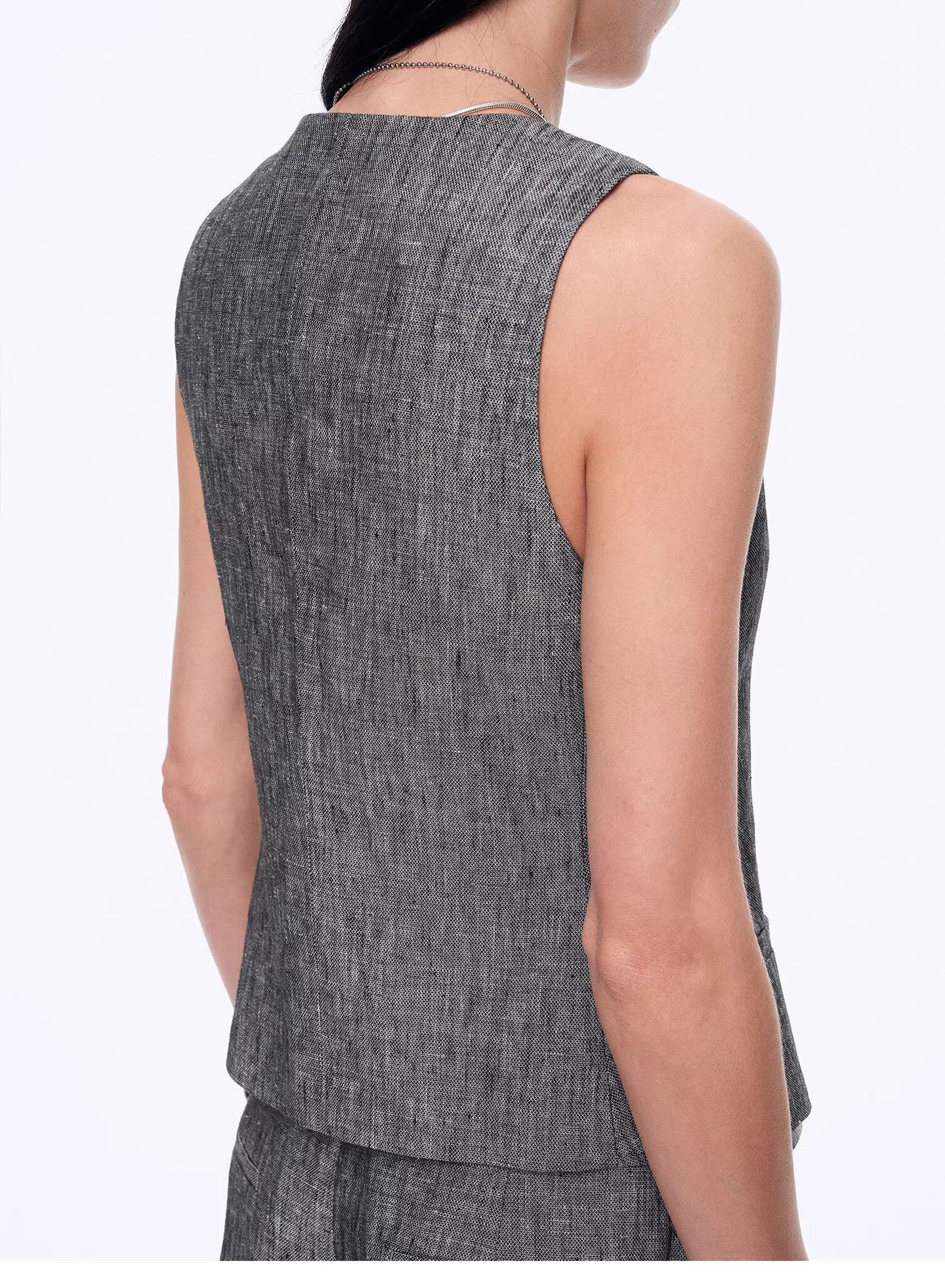 Old Money Space Linen Draped Vest and Straight Trousers Suit - back view | The BB's Box