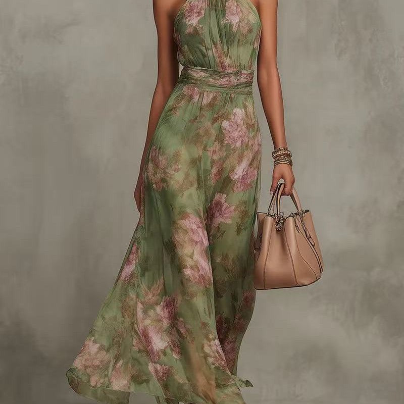 Halter Neck Tie-Waist Maxi Dress