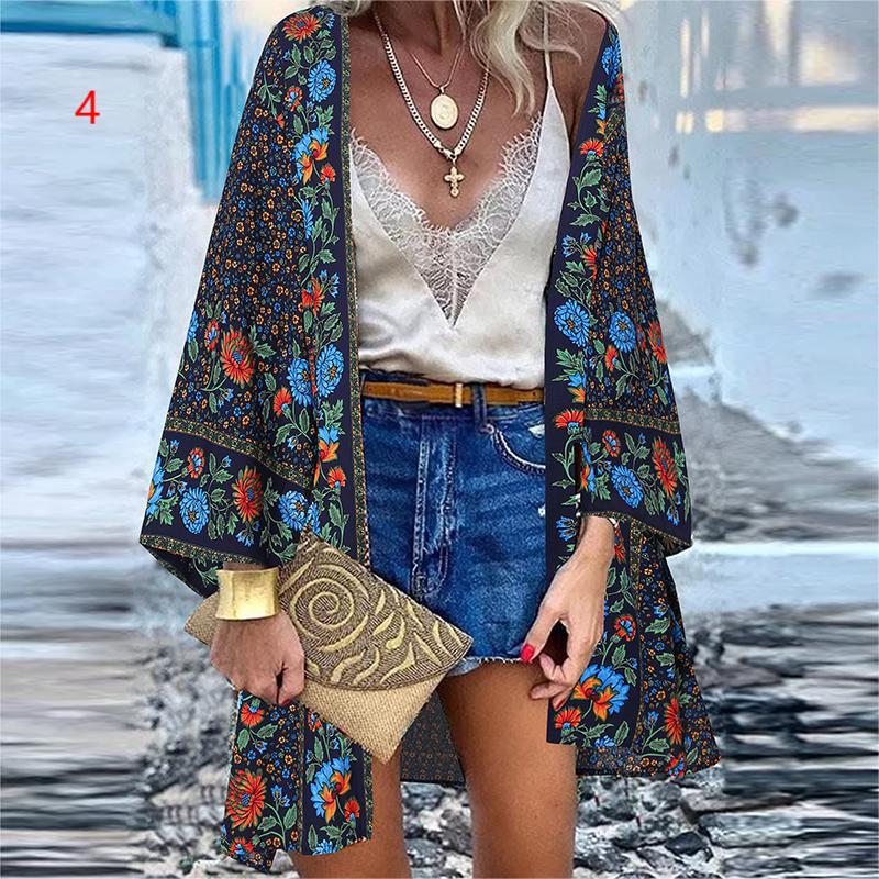 Boho Printed Batwing Sleeve Kimono print 4