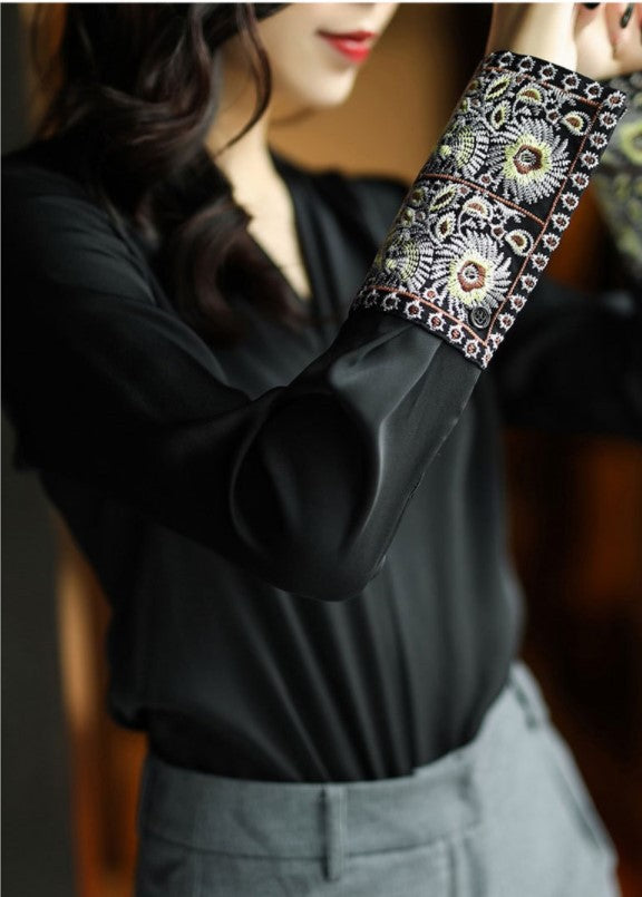 Silky Satin V-Neck Blouse - view 3 | The BB's Box