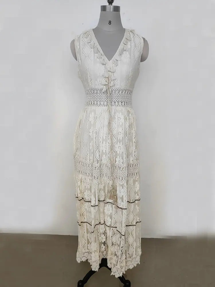 Boho Summer Sleeveless Lace V Neck Beach Dress for Women - styling view | The BB's Box