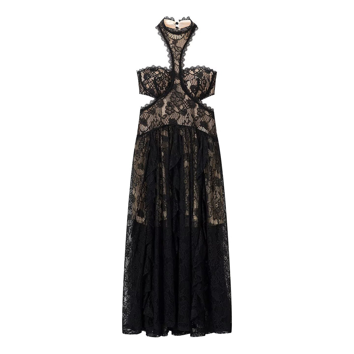 Lace slip maxi dress with halter neck - view 6