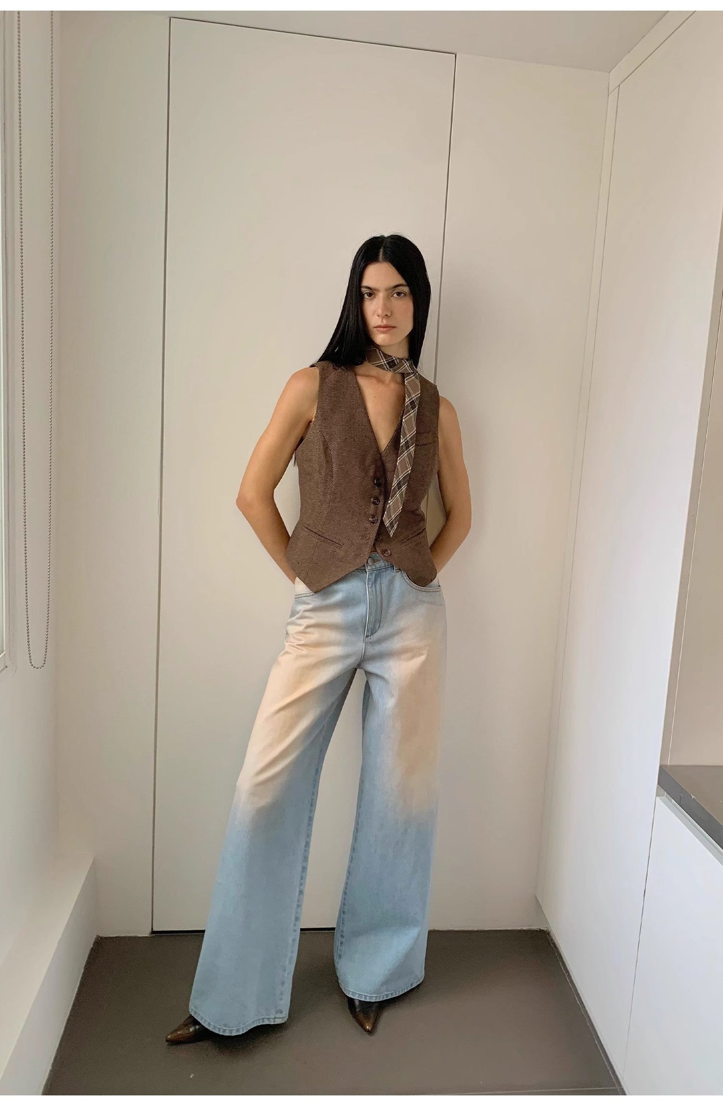 Wantful Fantasy Washed Spray Colored Wide Leg Jeans Womens Low Waist - front view | The BB's Box