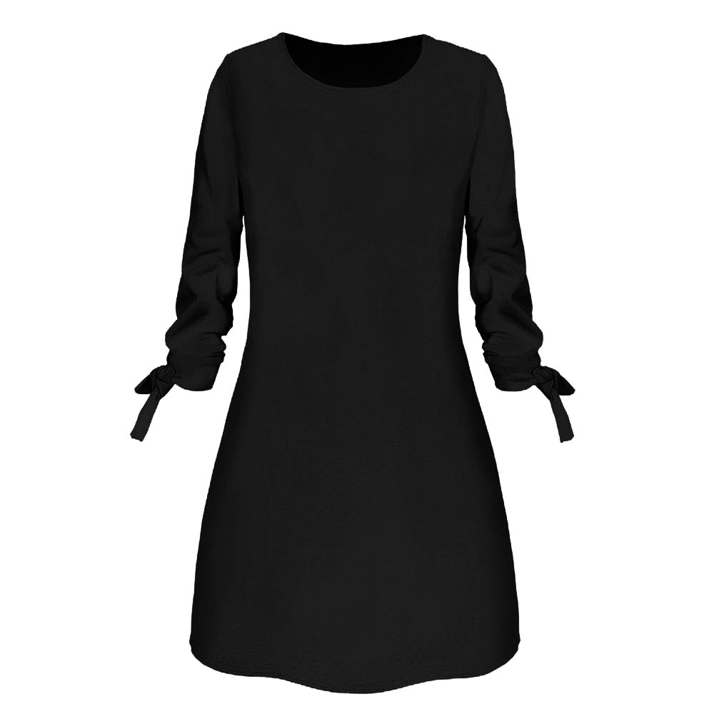 Solid Color Casual Dress with O-Neck and Tie Detail - back view | The BB's Box