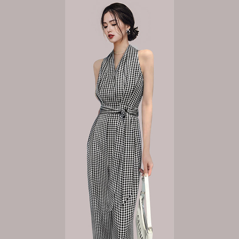 Gingham Halter Wide-Leg Jumpsuit - view 4 | The BB's Box