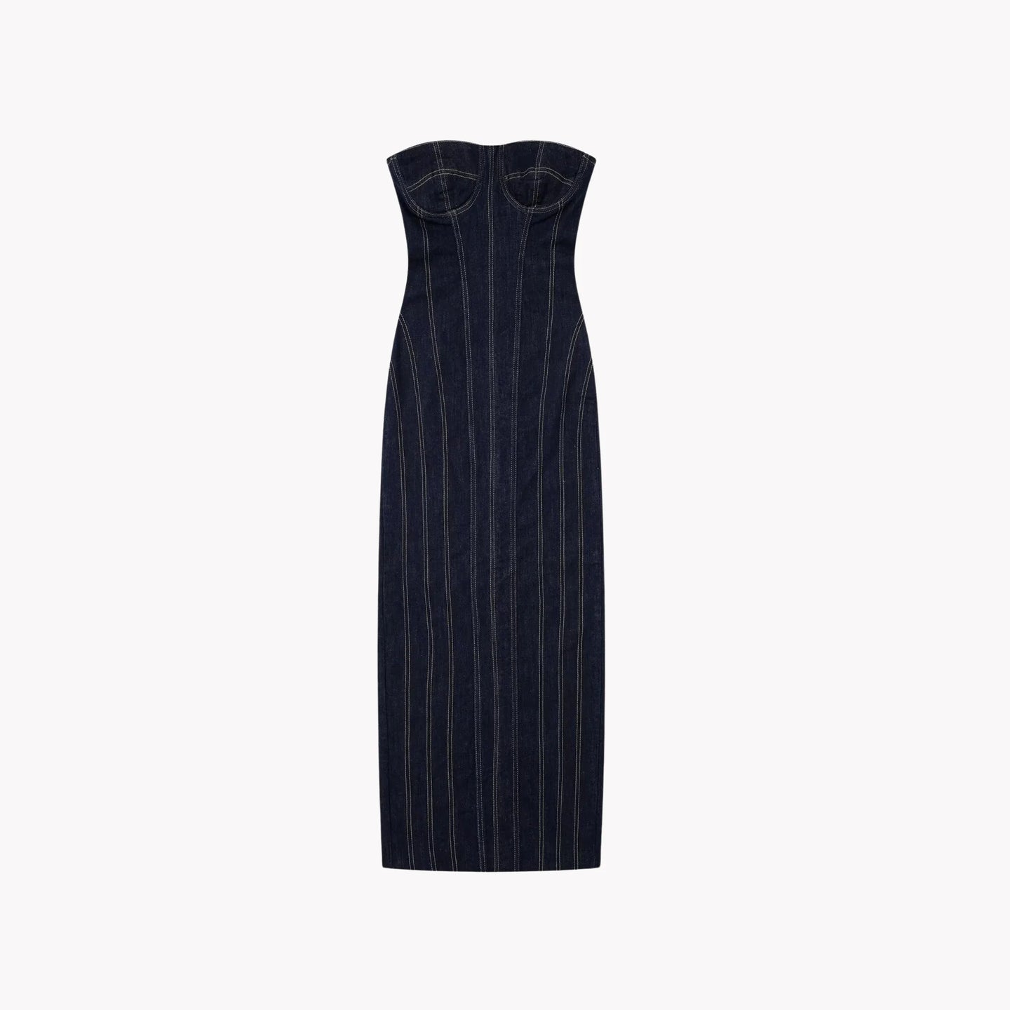 Denim Stitching Strapless Dress - side view | The BB's Box