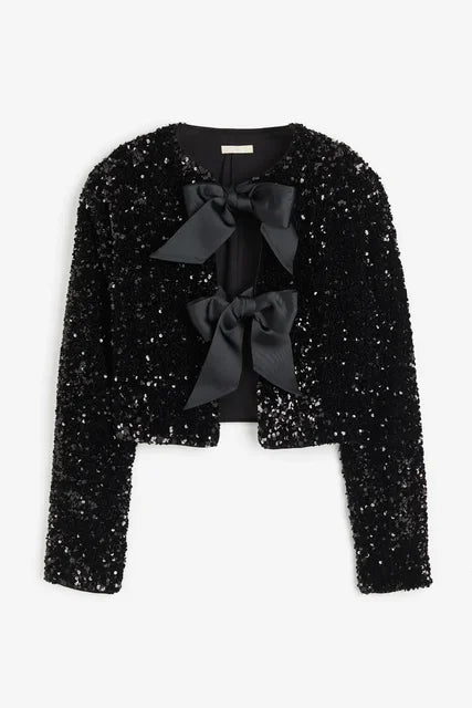 Chic Short Sequin Jacket With Bow - side view | The BB's Box