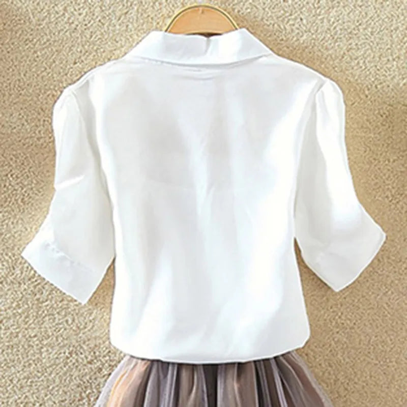 100% Cotton Womens Blouse Shirt White - detail view | The BB's Box