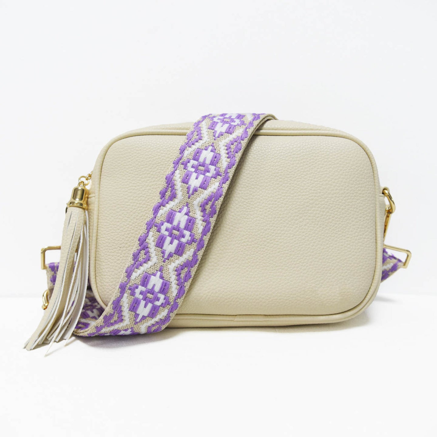 The Luna | Camera Crossbody With Medallion Strap - Cream - The BB's Box