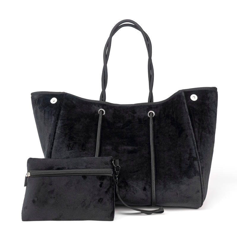 The Aniella Large Neoprene Tote - Black Velvet - The BB's Box