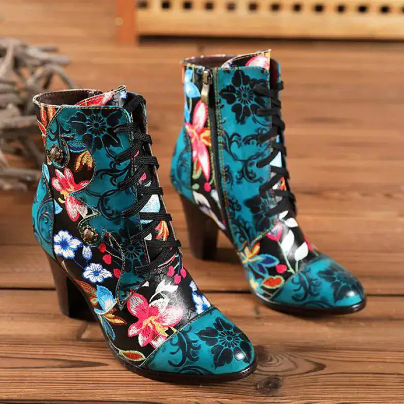 Armak2 - Vibrant Floral Pattern Leather Booties For Women - back view | The BB's Box