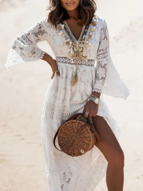 Boho Summer Sleeveless Lace V Neck Beach Dress for Women - side view | The BB's Box