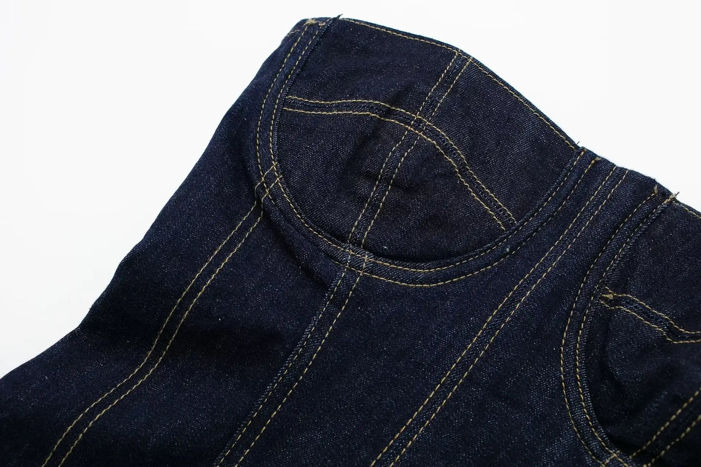 Denim Stitching Strapless Dress - close-up | The BB's Box