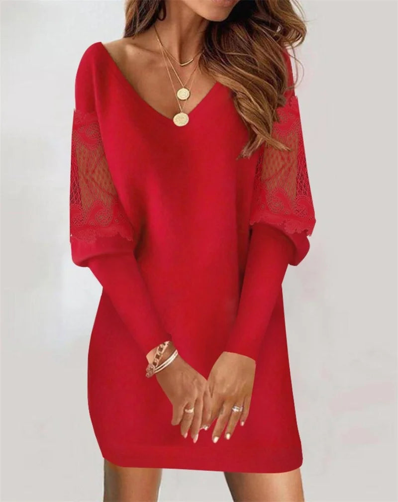 2024 Fashion Sexy V-Neck Mini Dress Vestidos Elegant Womens Autumn Winter Casual - alternate view | The BB's Box