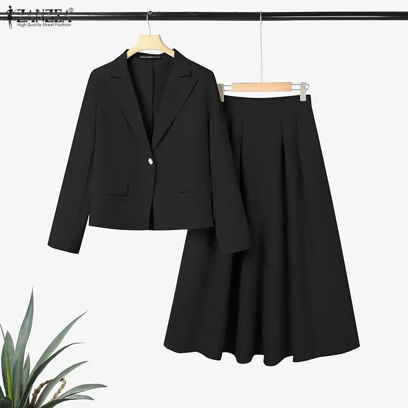 ZANZEA Office Women 2 Piece Sets Spring Outfits 2026 Elegant Long Sleeve Blazer - side view | The BB's Box