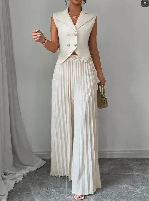 Women Fashion Solid Office Suit Casual Slim Button Two Piece Set Elegant Turn Do - back view | The BB's Box