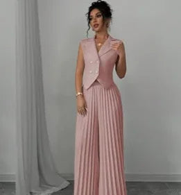 Women Fashion Solid Office Suit Casual Slim Button Two Piece Set Elegant Turn Do - styling view | The BB's Box