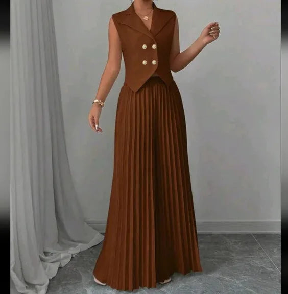 Women Fashion Solid Office Suit Casual Slim Button Two Piece Set Elegant Turn Do - detail view | The BB's Box