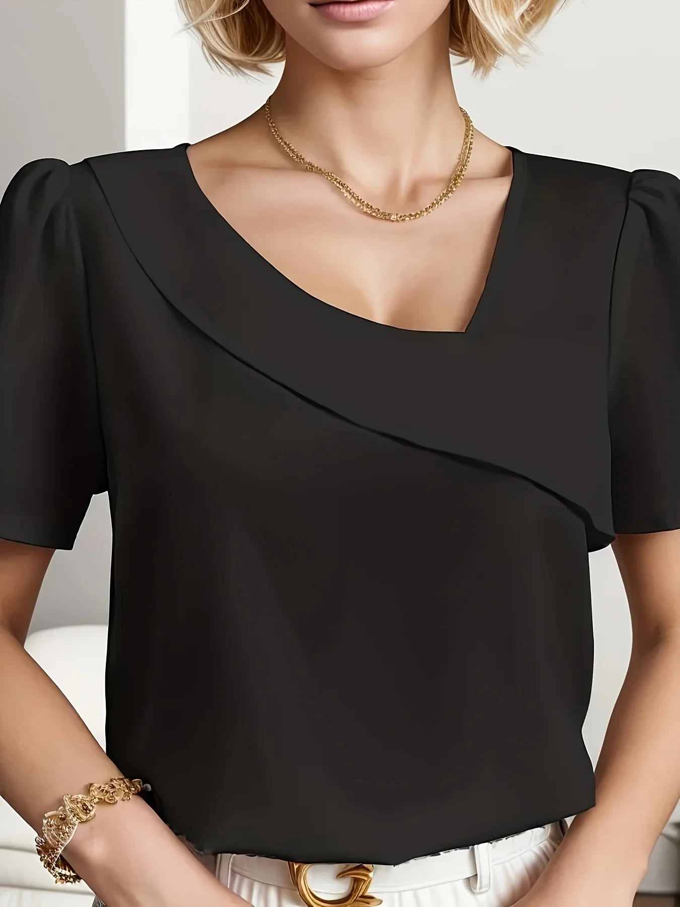 Elegant Woman Shirt Casual Fashion Blouse Short Sleeve Loose Printed Shirt Wom - styling view | The BB's Box