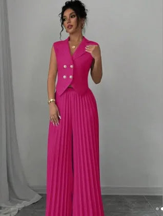 Women Fashion Solid Office Suit Casual Slim Button Two Piece Set Elegant Turn Do - view 29 | The BB's Box