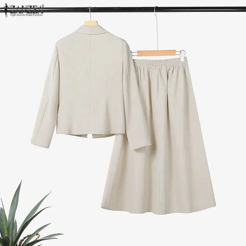 ZANZEA Office Women 2 Piece Sets Spring Outfits 2026 Elegant Long Sleeve Blazer - close-up | The BB's Box