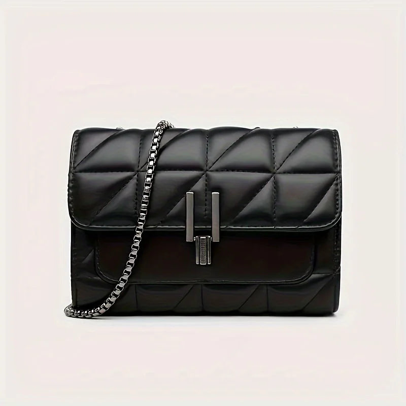 Elegant Black Mini Tartan Crossbody Bag Adjustable Shoulder Strap, Turn Lock Cl - detail view | The BB's Box