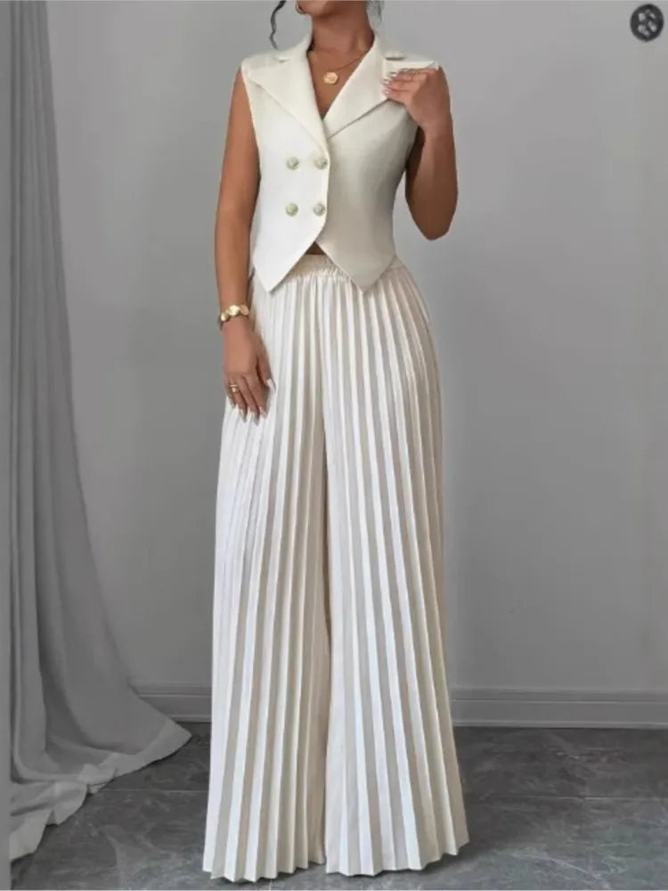 Women Fashion Solid Office Suit Casual Slim Button Two Piece Set Elegant Turn Do - front view | The BB's Box