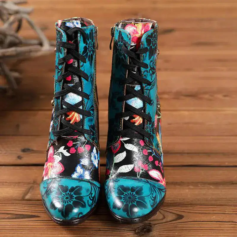 Armak2 - Vibrant Floral Pattern Leather Booties For Women - side view | The BB's Box