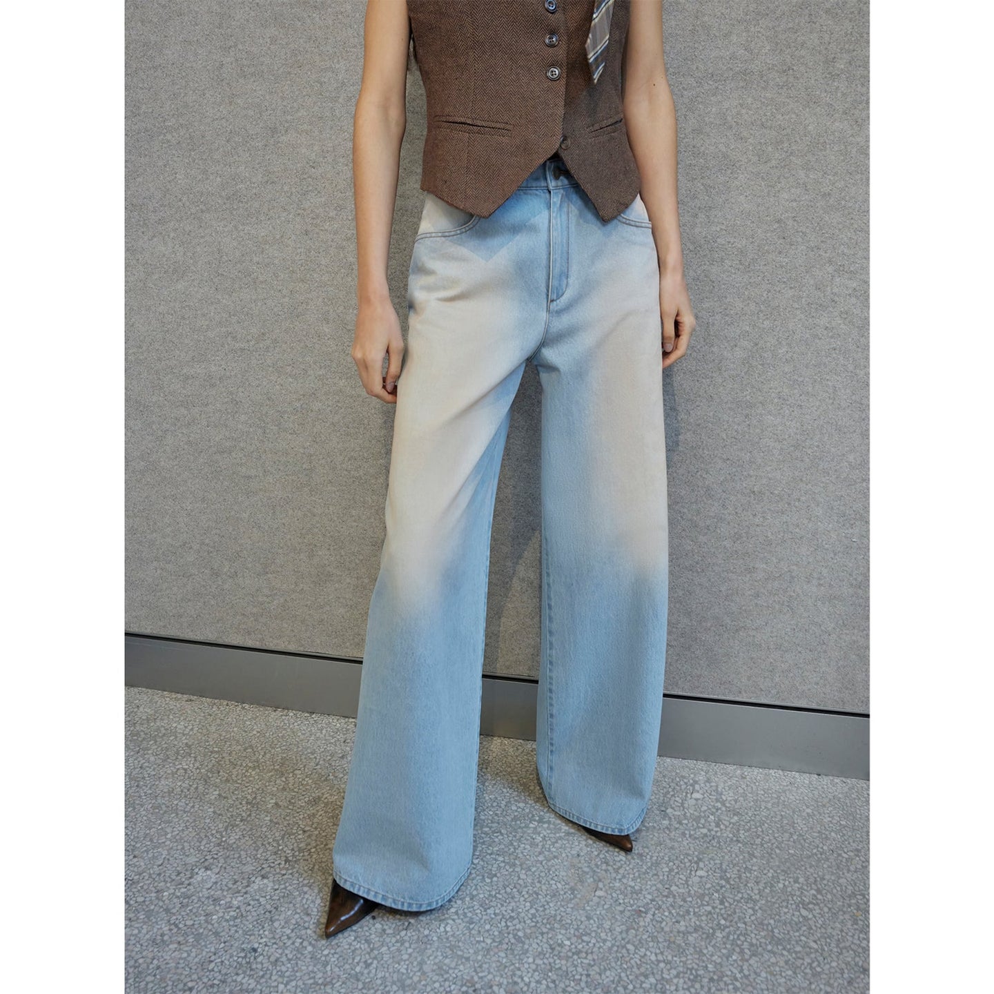 Wantful Fantasy Washed Spray Colored Wide Leg Jeans Womens Low Waist - detail view | The BB's Box
