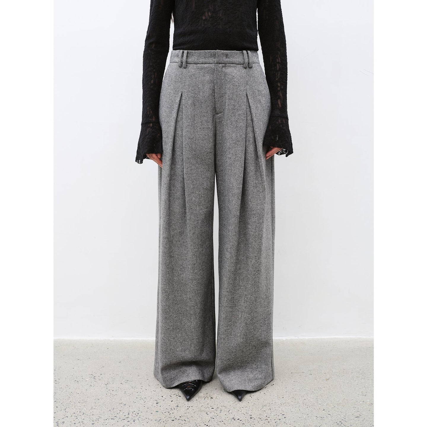 Casual and Relaxed Wool-Blend Double-Pleated Straight Draped Wide-Leg - back view | The BB's Box