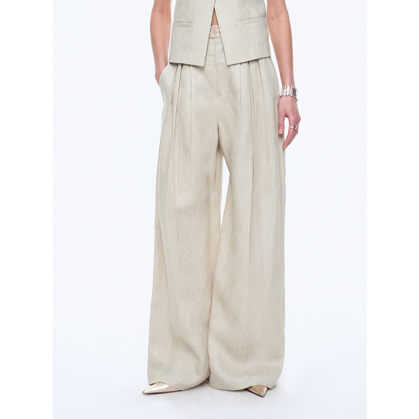 Old Money Space Linen Draped Vest and Straight Trousers Suit - side view | The BB's Box