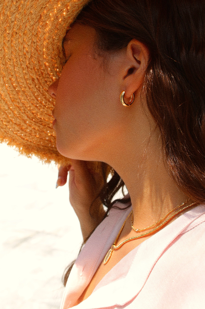 Tiny Plain Minimalistic and Simple Huggie Earrings - close-up | The BB's Box