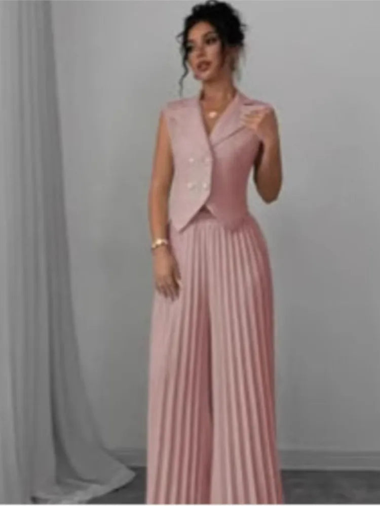 Women Fashion Solid Office Suit Casual Slim Button Two Piece Set Elegant Turn Do - styling view | The BB's Box