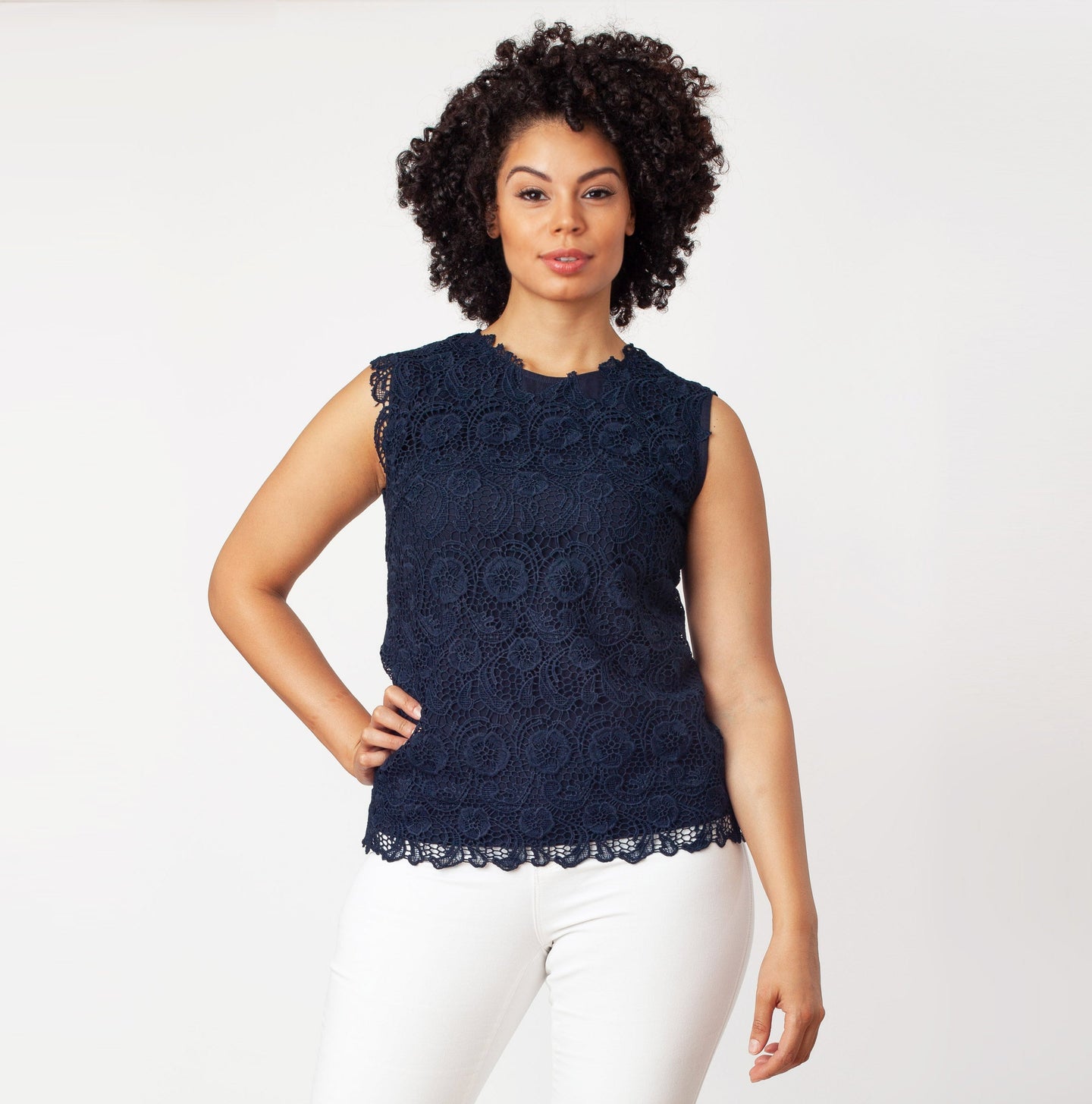 Sleeveless Mix-Media Blouse - side view | The BB's Box