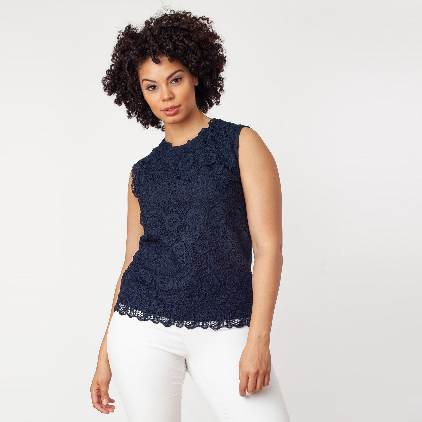 Sleeveless Mix-Media Blouse - close-up | The BB's Box