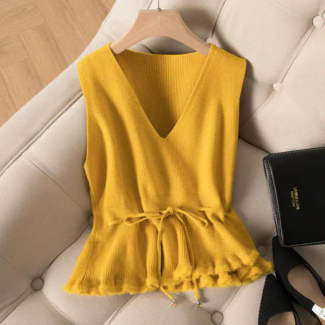 Elegant Womens Sleeveless Simple Knitted Vest - side view | The BB's Box