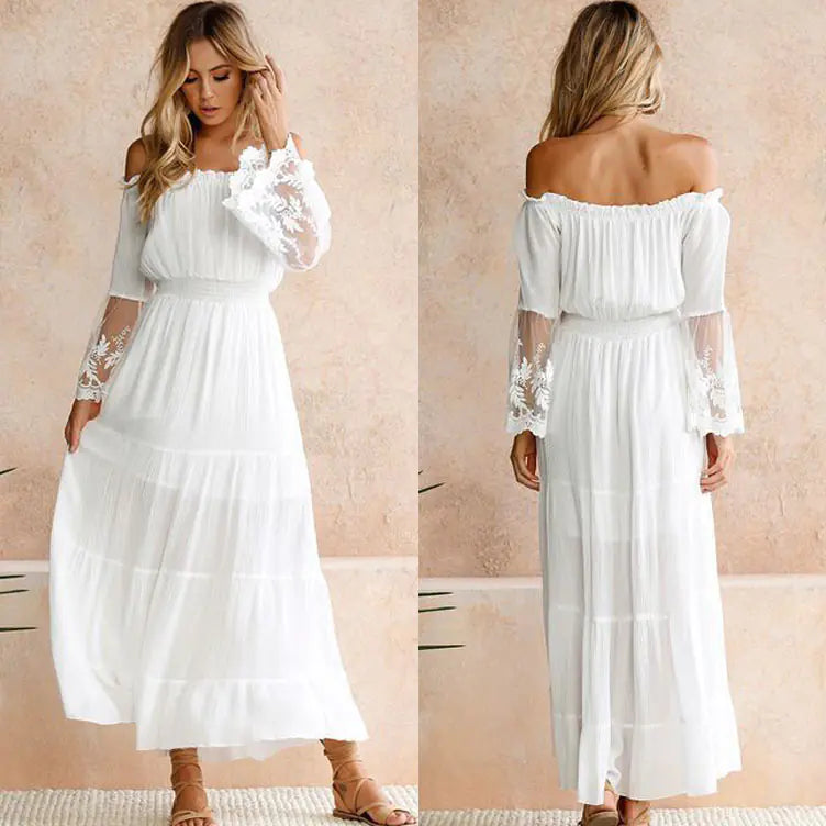 Sexy Lace Panel Off-Shoulder Maxi Dress - back view | The BB's Box