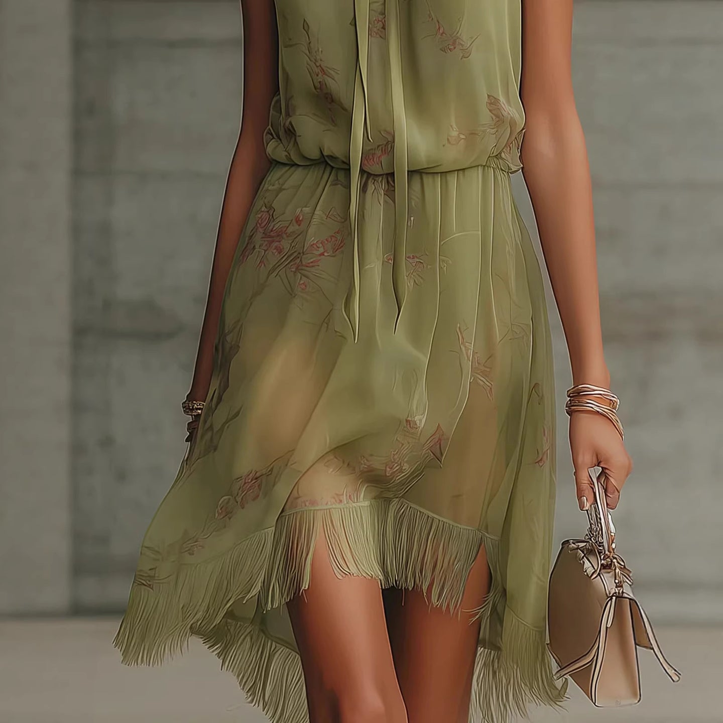 V-Neck Ruffle Tie-Dye Dress