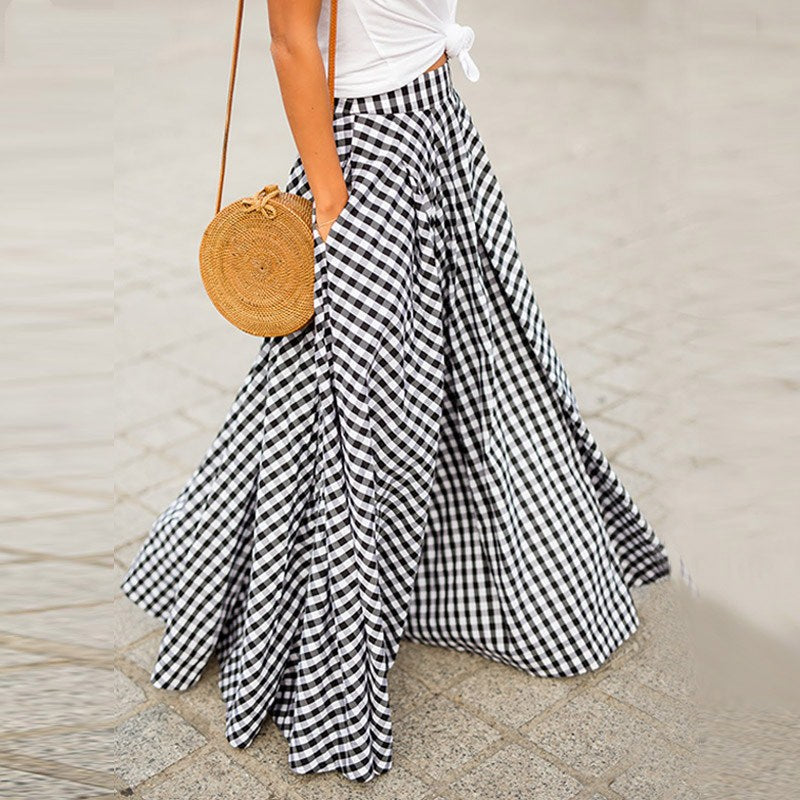 Elegant High Waist Plaid Skirt for Women - front view | The BB's Box