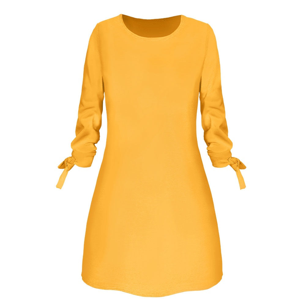 Solid Color Casual Dress with O-Neck and Tie Detail - alternate view | The BB's Box