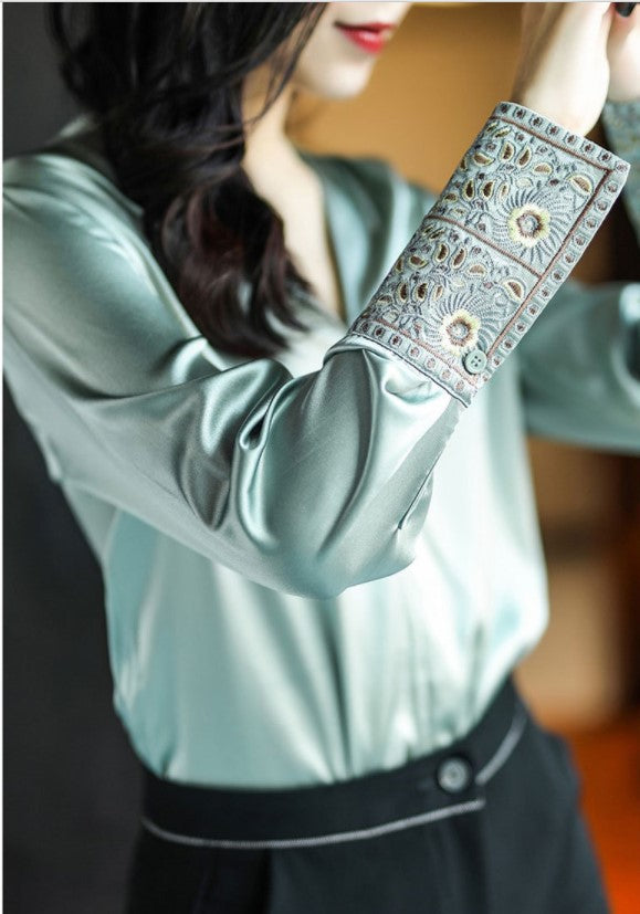 Silky Satin V-Neck Blouse - view 4 | The BB's Box