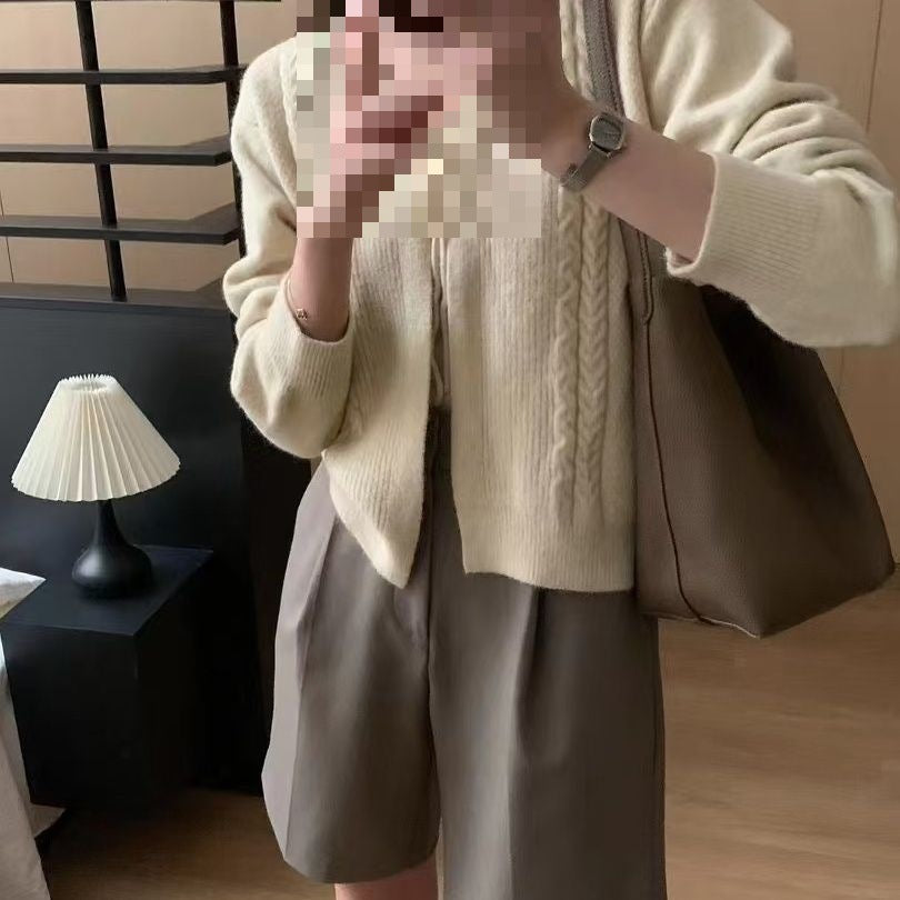 Lace-up V-neck cable knit cardigan - view 5