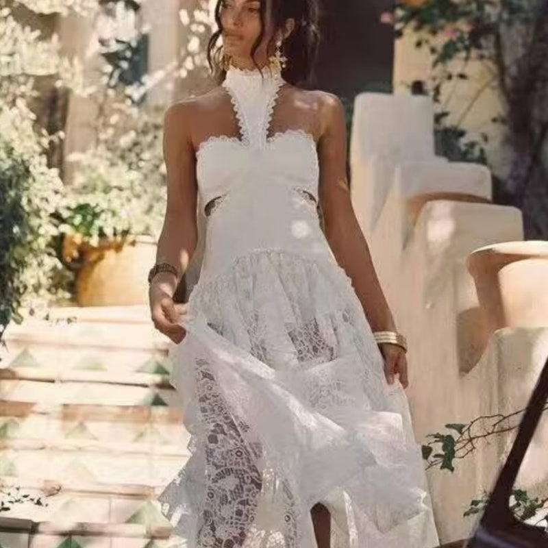 Lace slip maxi dress with halter neck - view 1